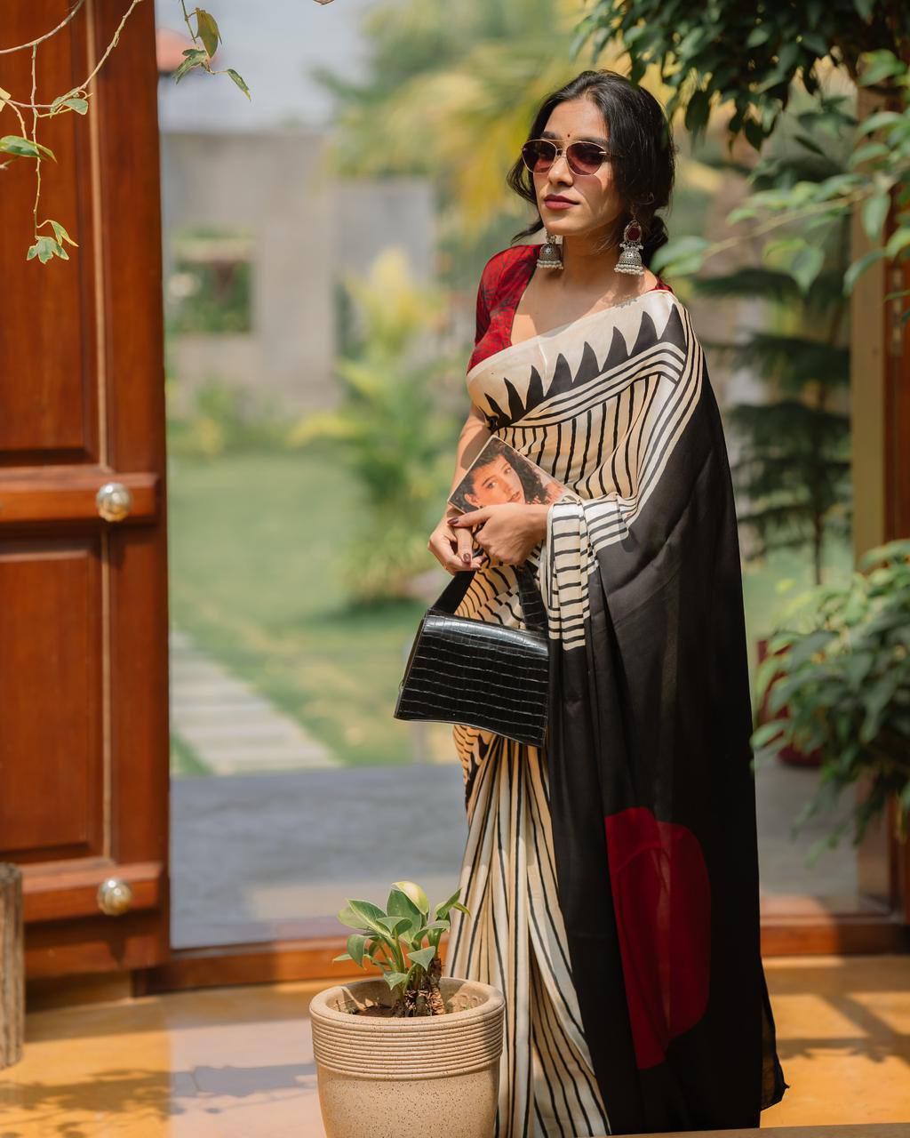 Artisan Saree Crafted in Semi Gaji Silk with Ajrakh Bandhej Patterns