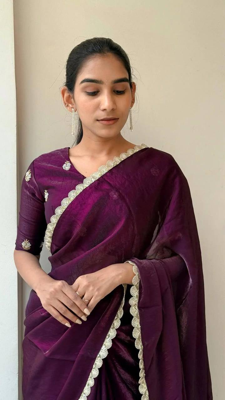 Soft Space Silk Designer Saree with Golden Sequins Work