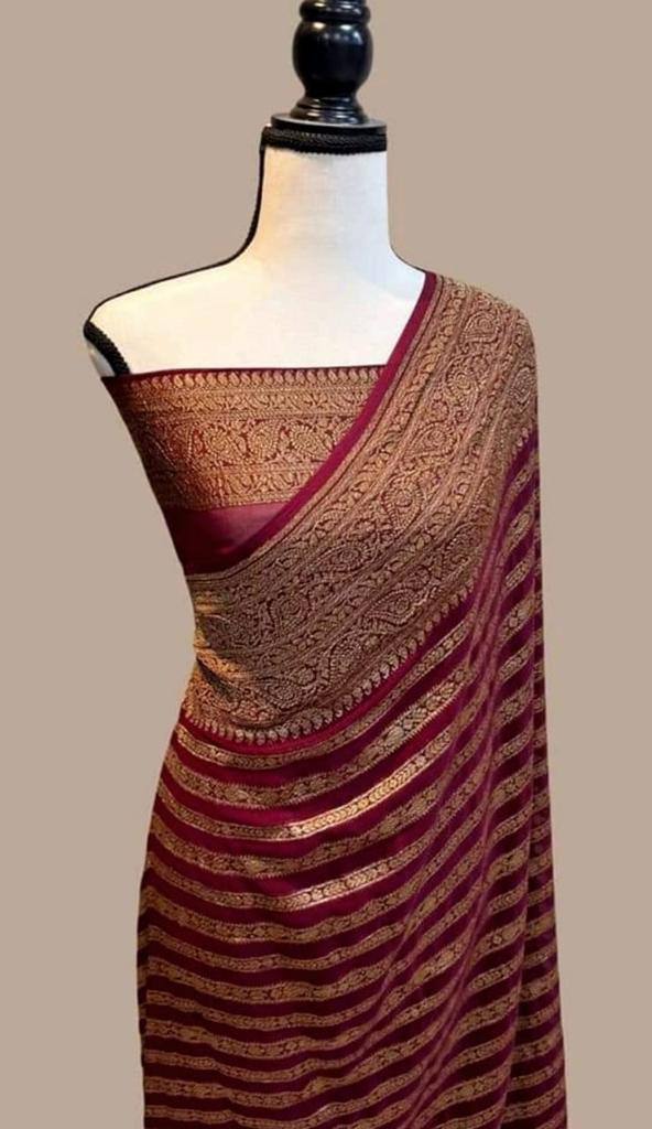 Pure Soft Khadi Georgette Silk Saree with Rich Zari Weaving