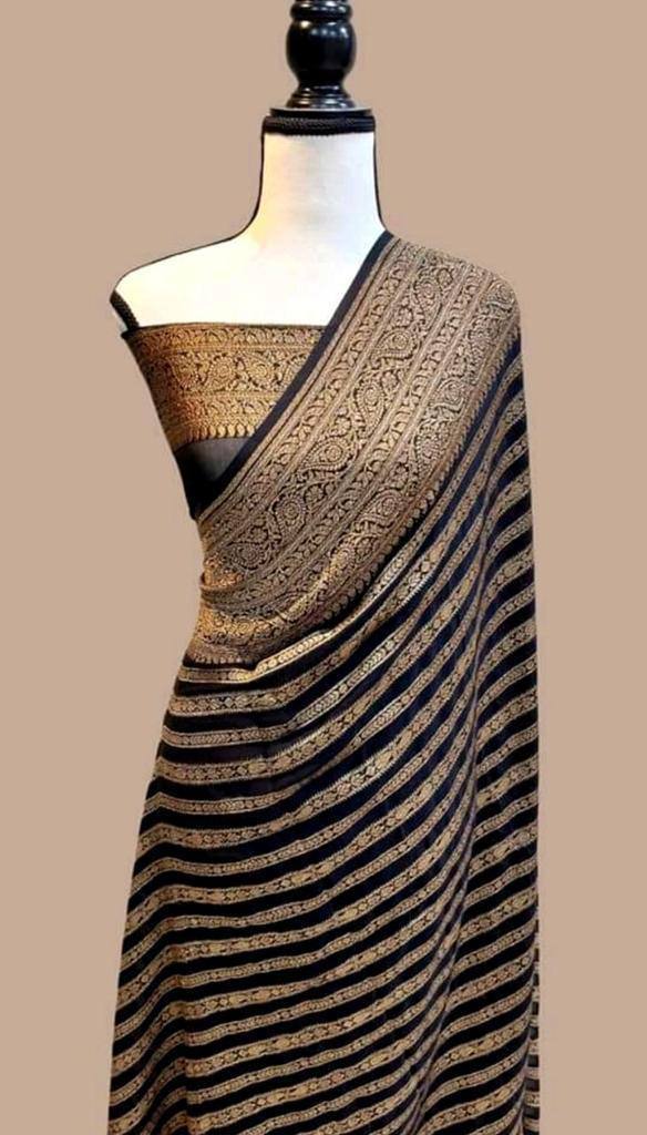 Pure Soft Khadi Georgette Silk Saree with Rich Zari Weaving