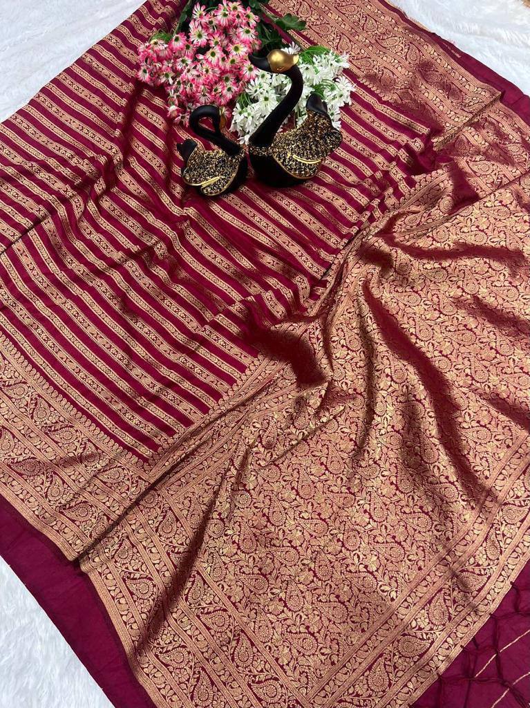 Pure Soft Khadi Georgette Silk Saree with Rich Zari Weaving
