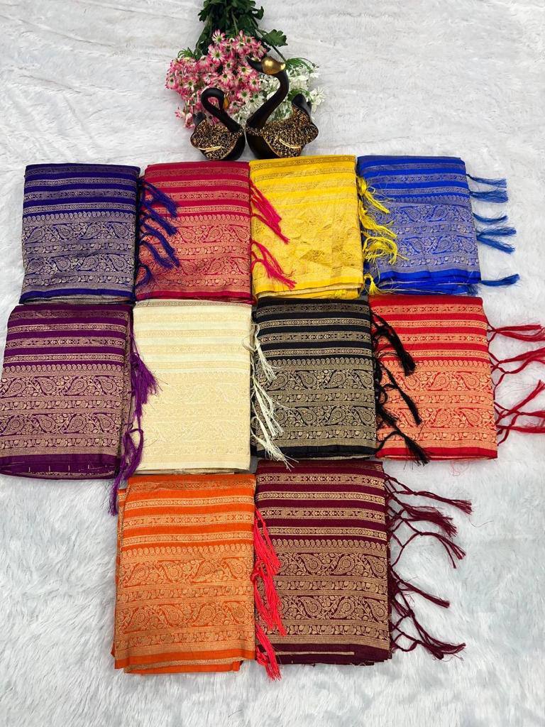 Pure Soft Khadi Georgette Silk Saree with Rich Zari Weaving