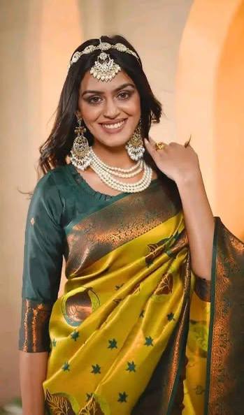 Pure Banarasi Silk Saree with Floral & Meena Zari Work