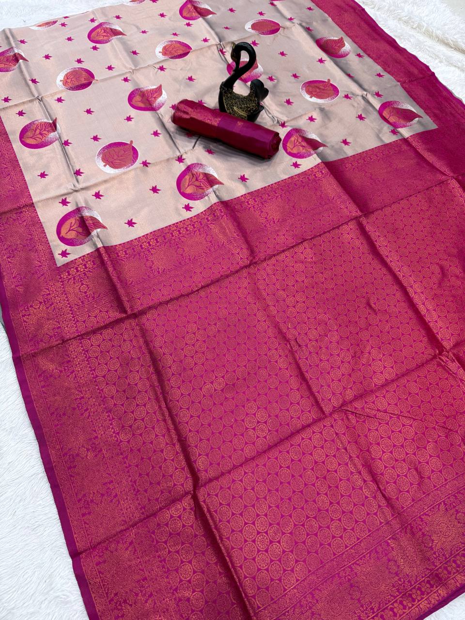 Pure Banarasi Silk Saree with Floral & Meena Zari Work