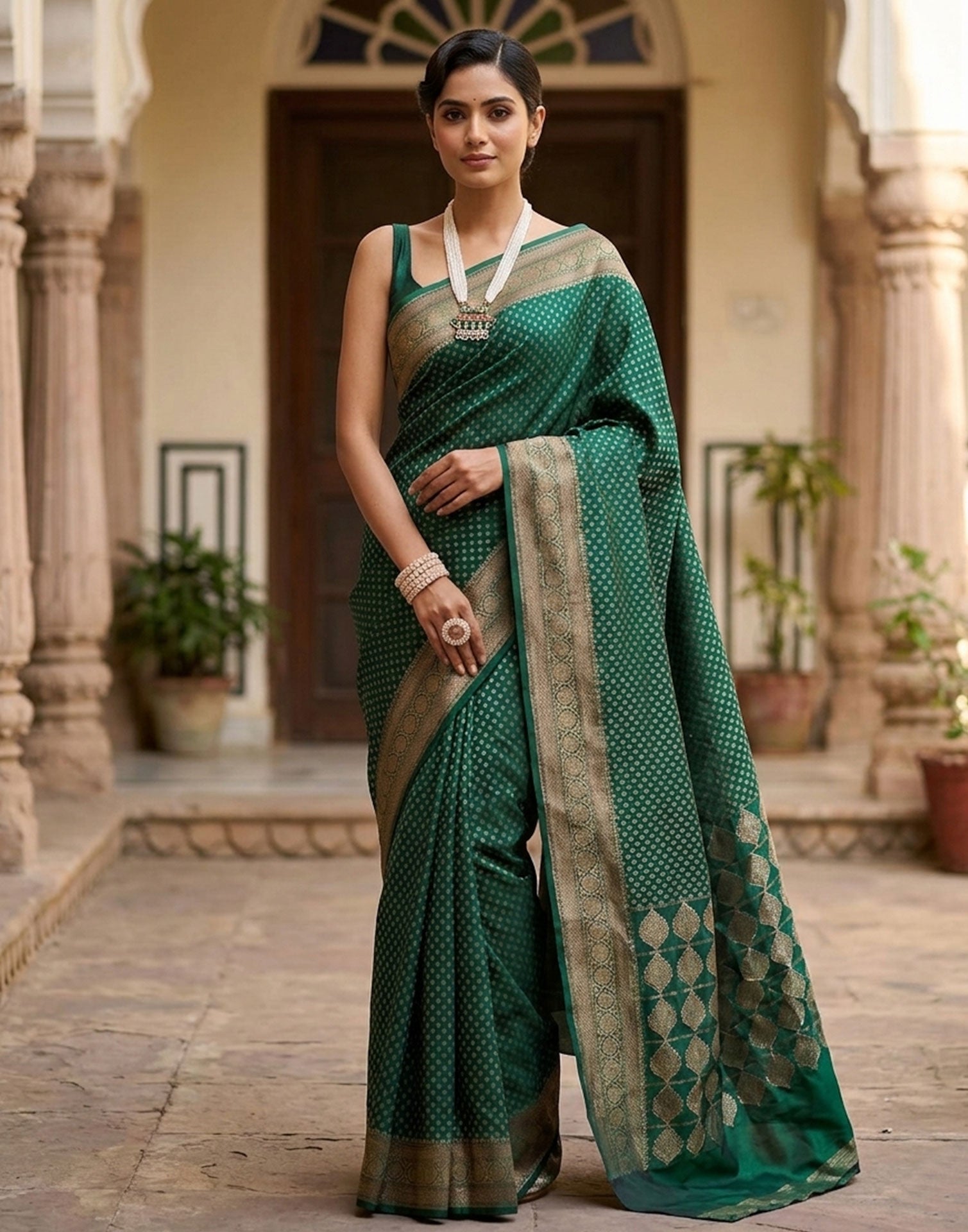 Graceful Organic Banarasi Lichi Silk Wedding Saree