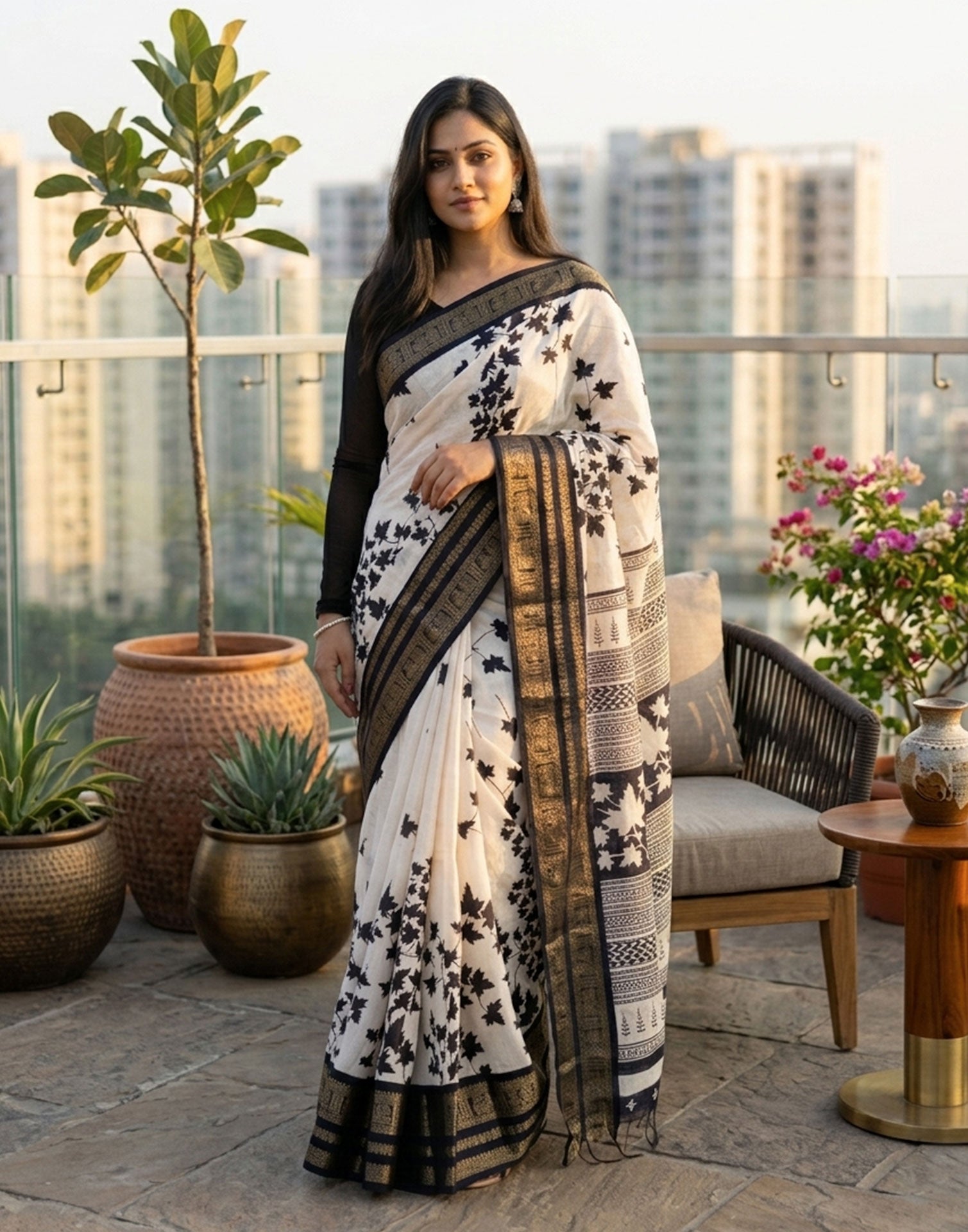 Pure Dola Silk Saree with Jacquard Border & Kalamkari Print