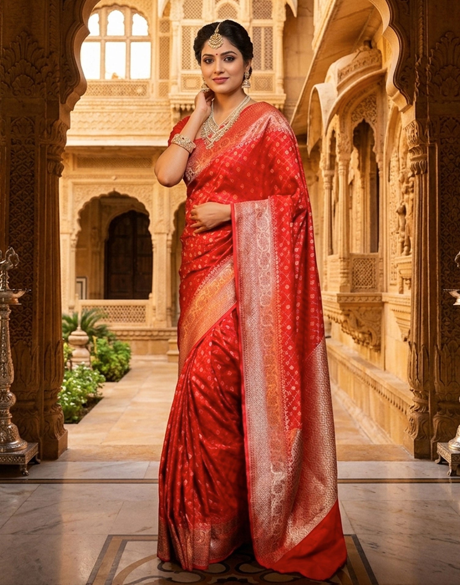 Pureform Saree Designed in Organic Banarasi Lichi Silk for Wedding Wear