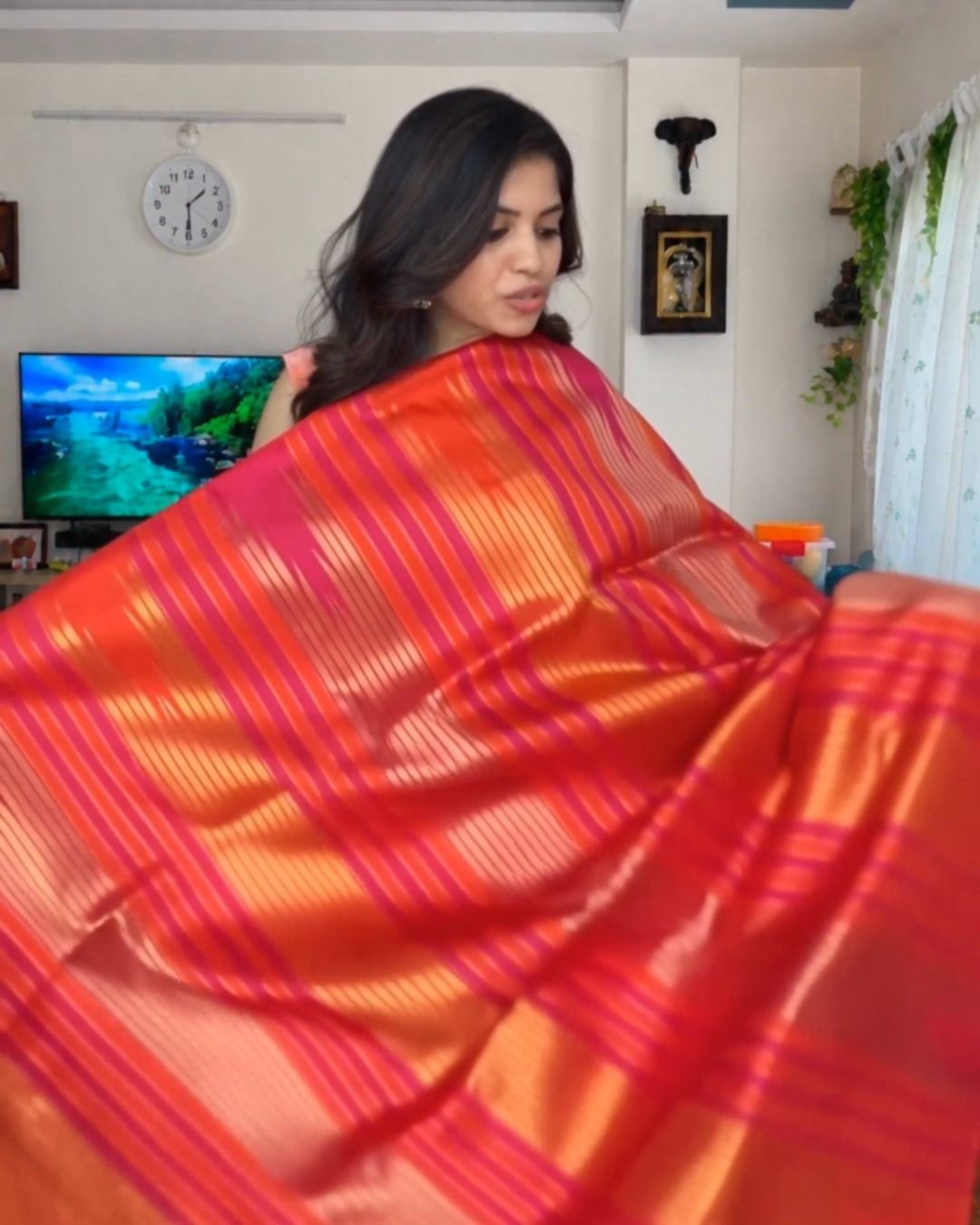 Rust Lining Silk Saree