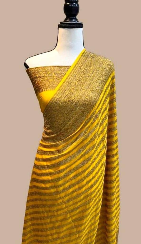 Pure Soft Khadi Georgette Silk Saree with Rich Zari Woven Pallu
