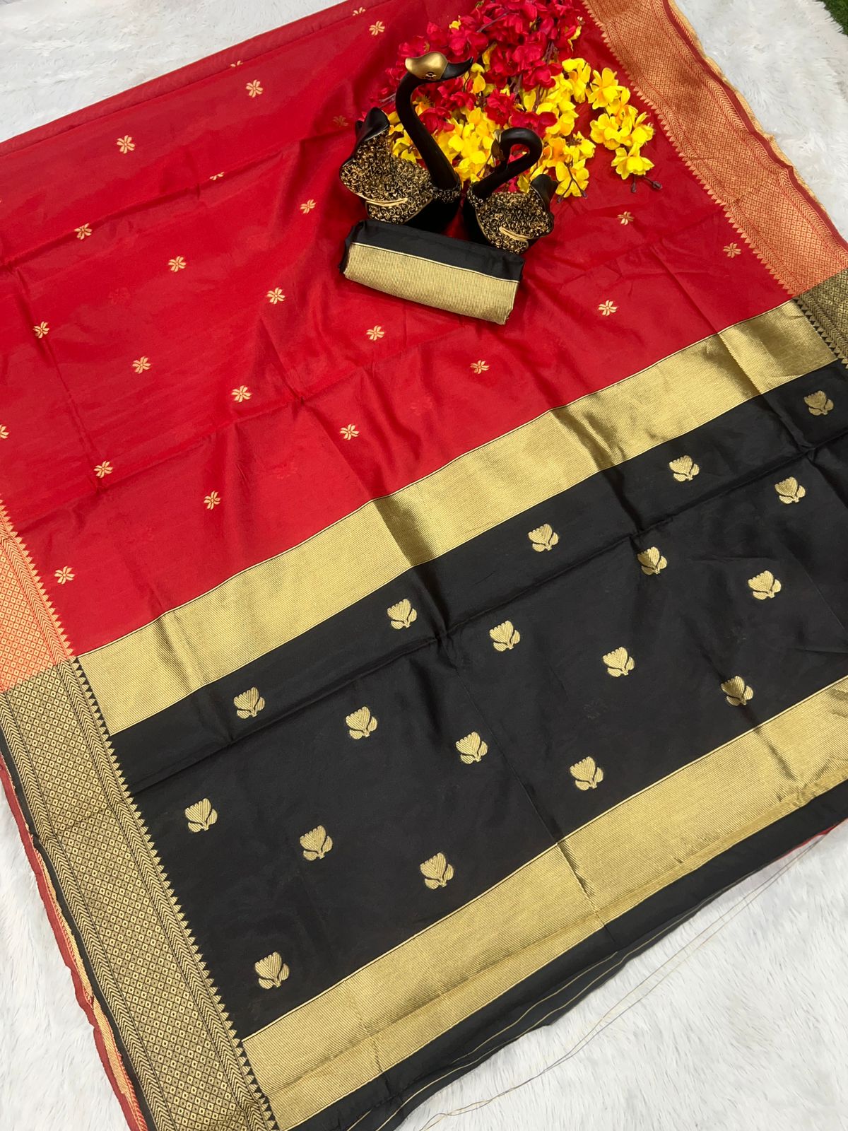 Classic Banarasi Style Lichi Silk Saree with Contrast Border