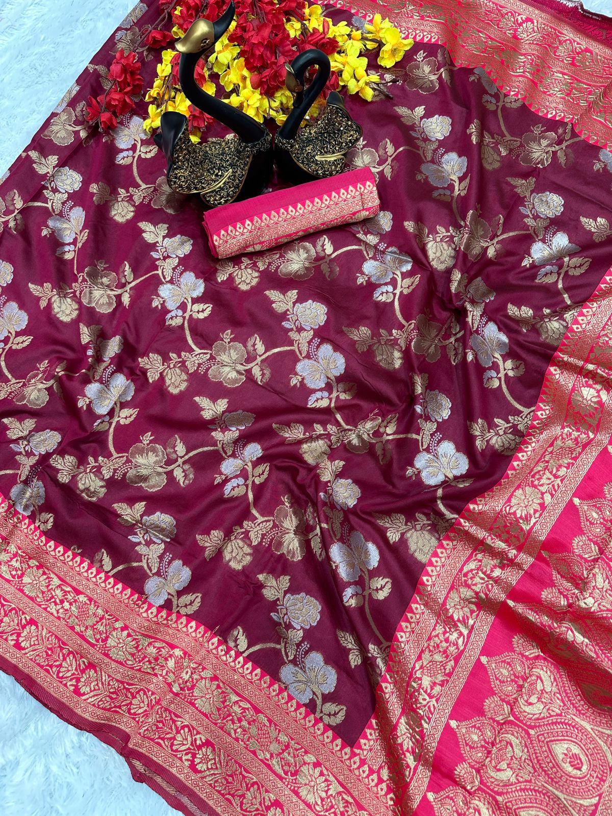 Elegant Organic Banarasi Lichi Silk Wedding Saree