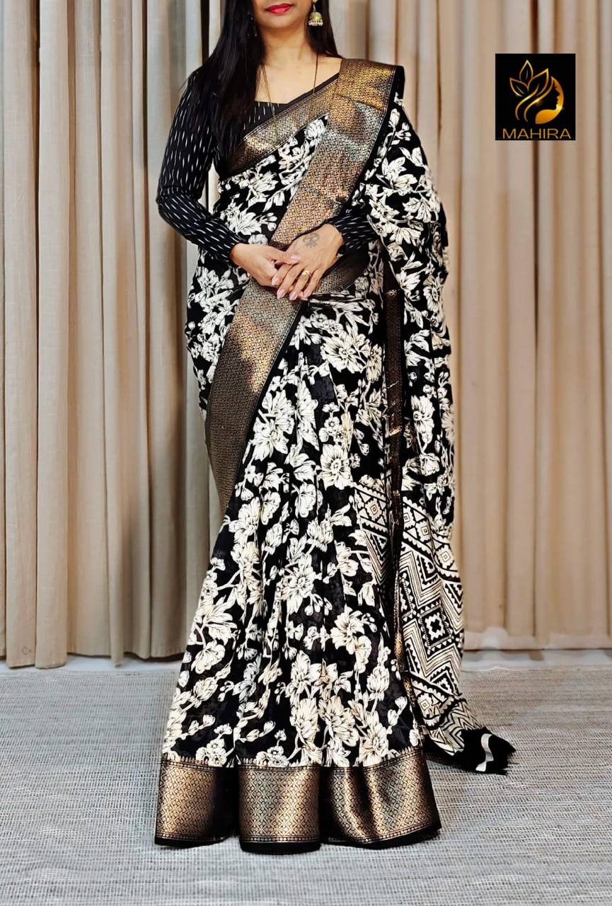 Dola Silk Kalamkari Saree with Jacquard Border