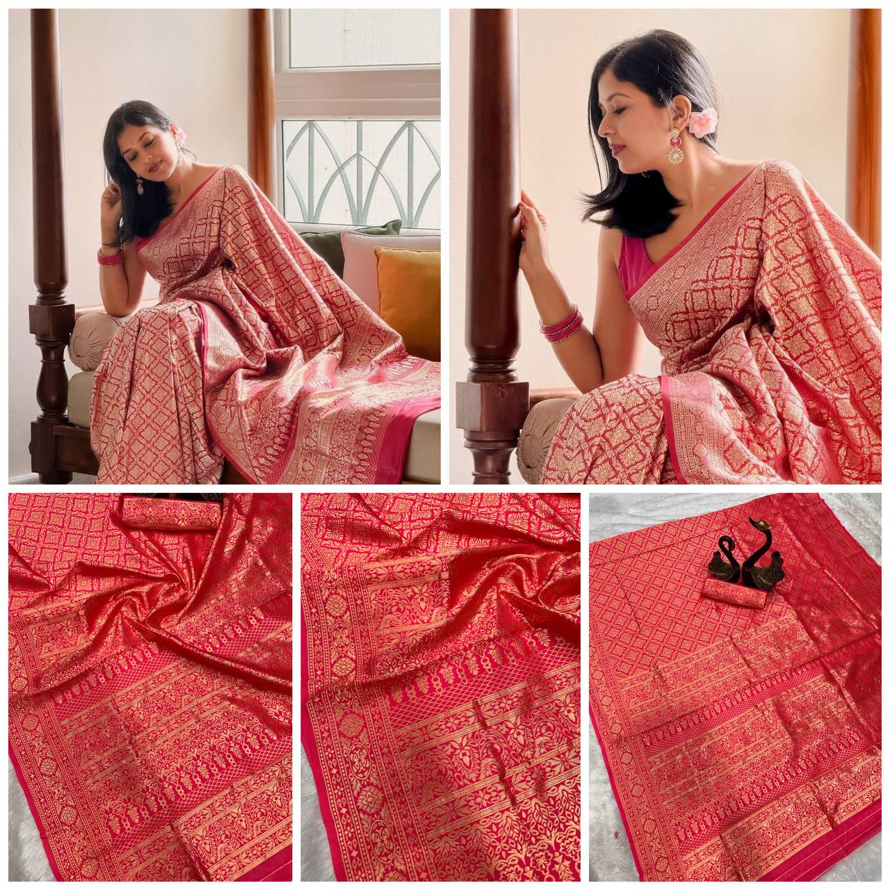 Heritage-Style Saree Made Using Organic Banarasi Lichi Silk
