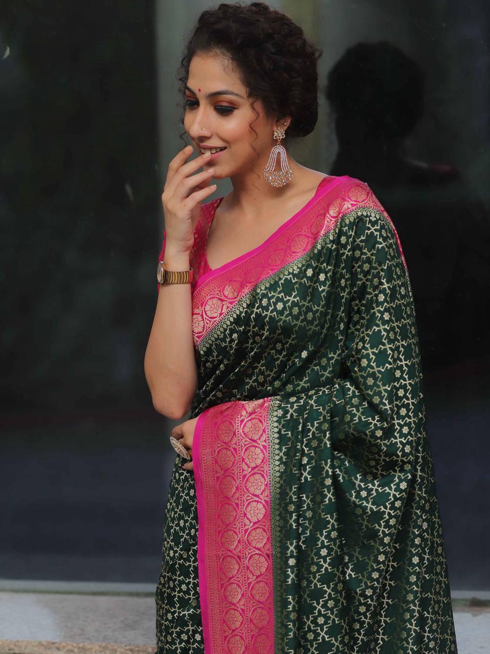 Organic Banarasi Lichi Silk Wedding Saree – Rich & Comfortable